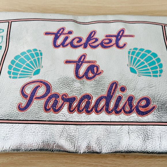 Charming Charlie "Ticket to Paradise" Silver Clutch Purse 13" x 7" / Whimsical - Picture 16 of 16